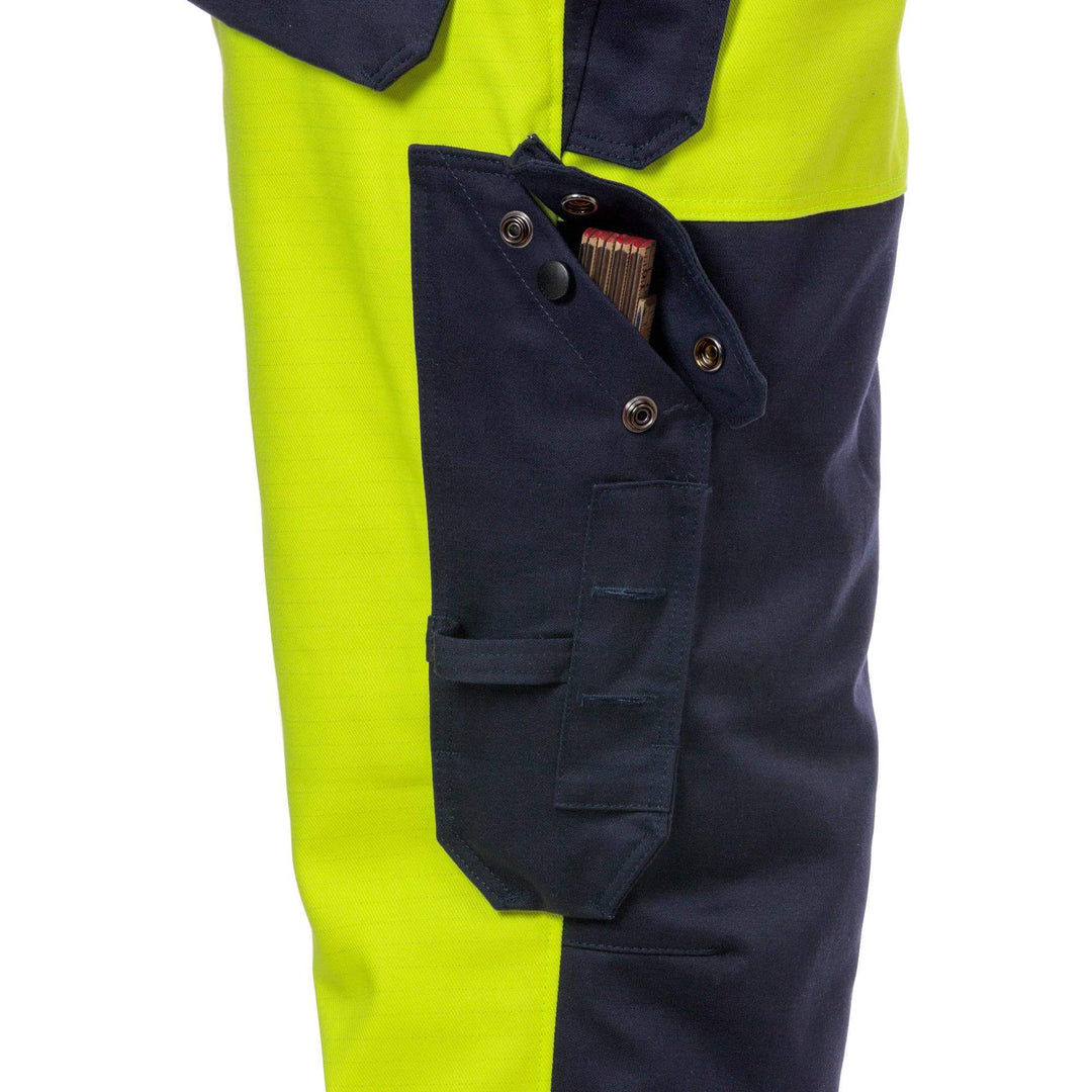 Fristads Flame Retardant Arc and Multi-Protective Hi-Vis Insulated Winter Trousers Class 2 - 2588 FLAM Hi-Vis Yellow/Navy Detail1#colour_hi-vis-yellow-navy