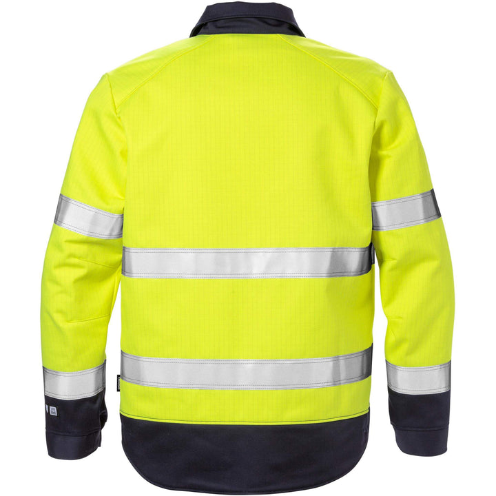 Fristads Flame Retardant Arc and Multi-Protective Hi-Vis Jacket Class 3 - 4584 FLAM Hi-Vis Yellow/Navy Back1#colour_hi-vis-yellow-navy