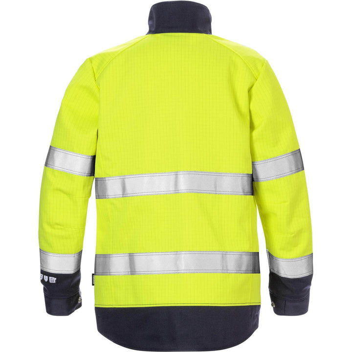 Fristads Flame Retardant Arc and Multi-Protective Hi-Vis Jacket Class 3 - 4590 FLAM Hi-Vis Yellow/Navy Back2#colour_hi-vis-yellow-navy