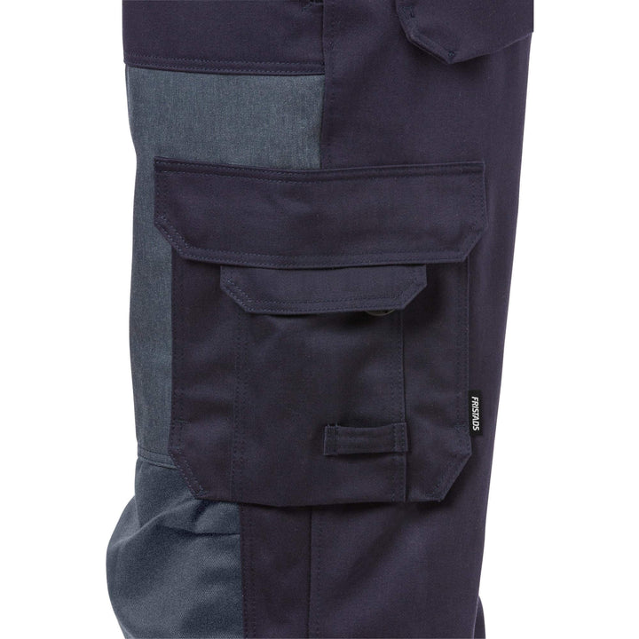 Fristads Flame Retardant Arc and Multi-Protective Hi-Vis Trousers Class 1 - 2587 FLAM Hi-Vis Yellow/Navy Detail1#colour_hi-vis-yellow-navy