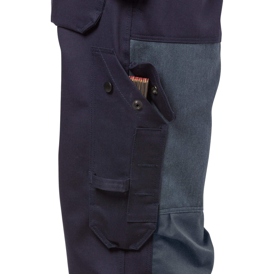 Fristads Flame Retardant Arc and Multi-Protective Hi-Vis Trousers Class 1 - 2587 FLAM Hi-Vis Yellow/Navy Detail2#colour_hi-vis-yellow-navy