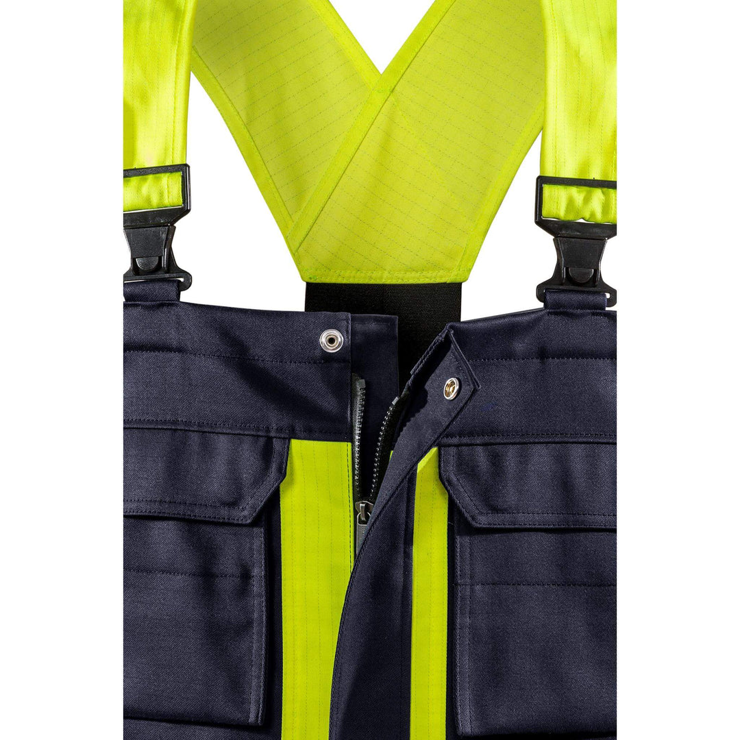 Fristads Flame Retardant Arc and Multi-Protective Welding Bib and Brace - 1029 WEL Navy/Hi-Vis Yellow Detail2#colour_navy-hi-vis-yellow