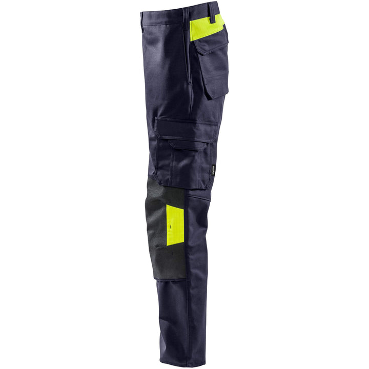 Fristads Flame Retardant Arc and Multi-Protective Welding Trousers - 2656 WEL Navy/Hi-Vis Yellow Detail1#colour_navy-hi-vis-yellow
