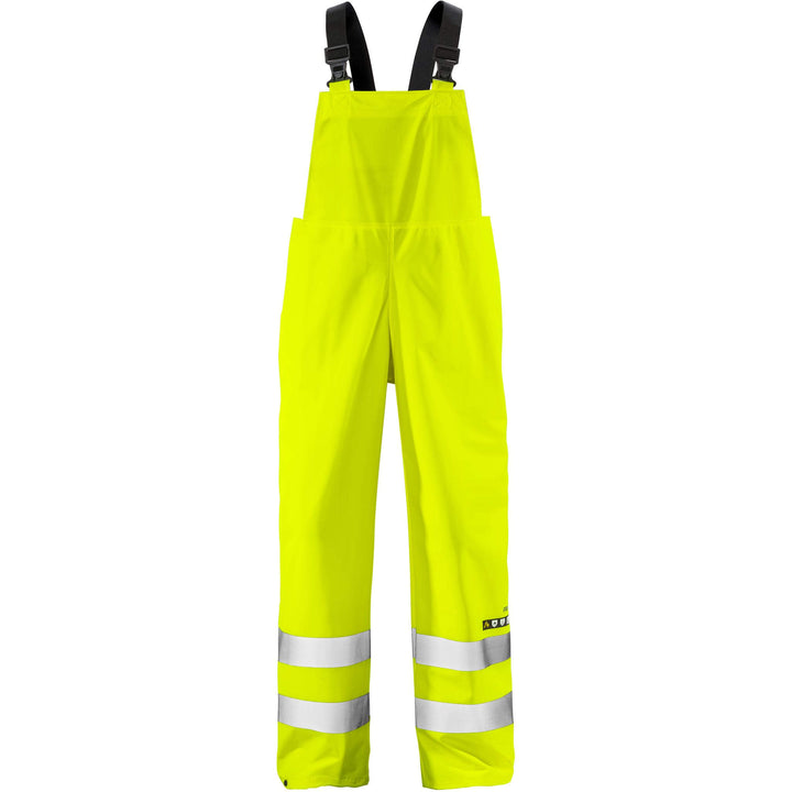 Fristads Flame Retardant Hi-Vis WAterproof Breathable Rain Trousers Class 2 - 2047 RSHF Hi-Vis Yellow Front1#colour_hi-vis-yellow