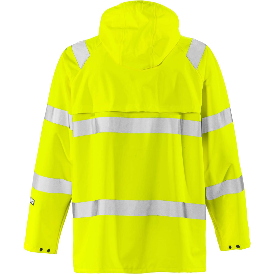 Fristads Flame Retardant Hi-Vis Waterproof Breathable Rain Jacket Class 3 - 4845 RSHF Hi-Vis Yellow Back1#colour_hi-vis-yellow
