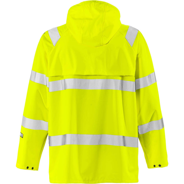 Fristads Flame Retardant Hi-Vis Waterproof Breathable Rain Jacket Class 3 - 4845 RSHF Hi-Vis Yellow Back1#colour_hi-vis-yellow