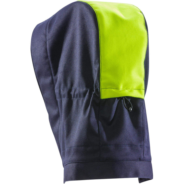 Fristads Flamestat Arc and Flame Retardant Softshell Hood - 4077 FSS Hi-Vis Yellow/Navy Back1#colour_hi-vis-yellow-navy