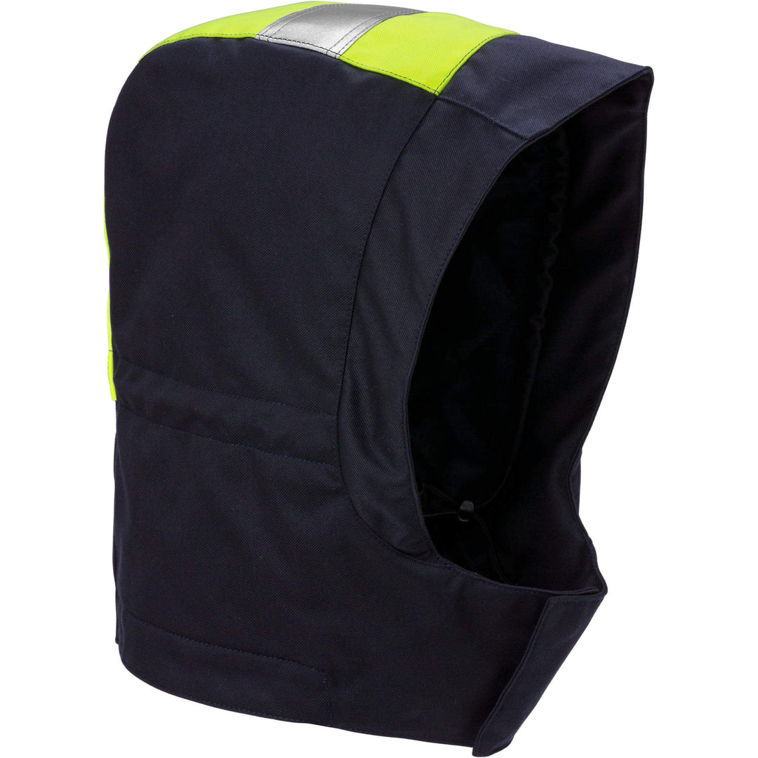 Fristads Flamestat Arc and Flame Retardant Winter Hood - 9185 ATHS Hi-Vis Yellow/Navy Front1#colour_hi-vis-yellow-navy