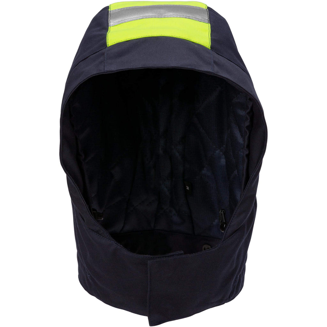 Fristads Flamestat Arc and Flame Retardant Winter Hood - 9185 ATHS Hi-Vis Yellow/Navy Front2#colour_hi-vis-yellow-navy