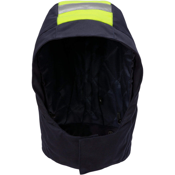 Fristads Flamestat Arc and Flame Retardant Winter Hood - 9185 ATHS Hi-Vis Yellow/Navy Front2#colour_hi-vis-yellow-navy