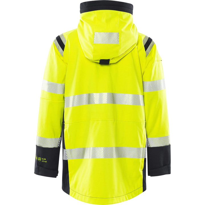 Fristads Flamestat Arc and Multi-Protective Flame Retardant Hi-Vis Softshell Anorak Jacket Class 3 - 4019 FSS Hi-Vis Yellow/Navy Back1#colour_hi-vis-yellow-navy