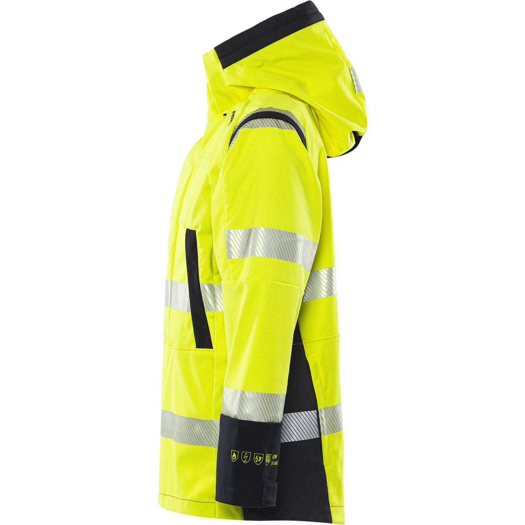 Fristads Flamestat Arc and Multi-Protective Flame Retardant Hi-Vis Softshell Anorak Jacket Class 3 - 4019 FSS Hi-Vis Yellow/Navy Back2#colour_hi-vis-yellow-navy