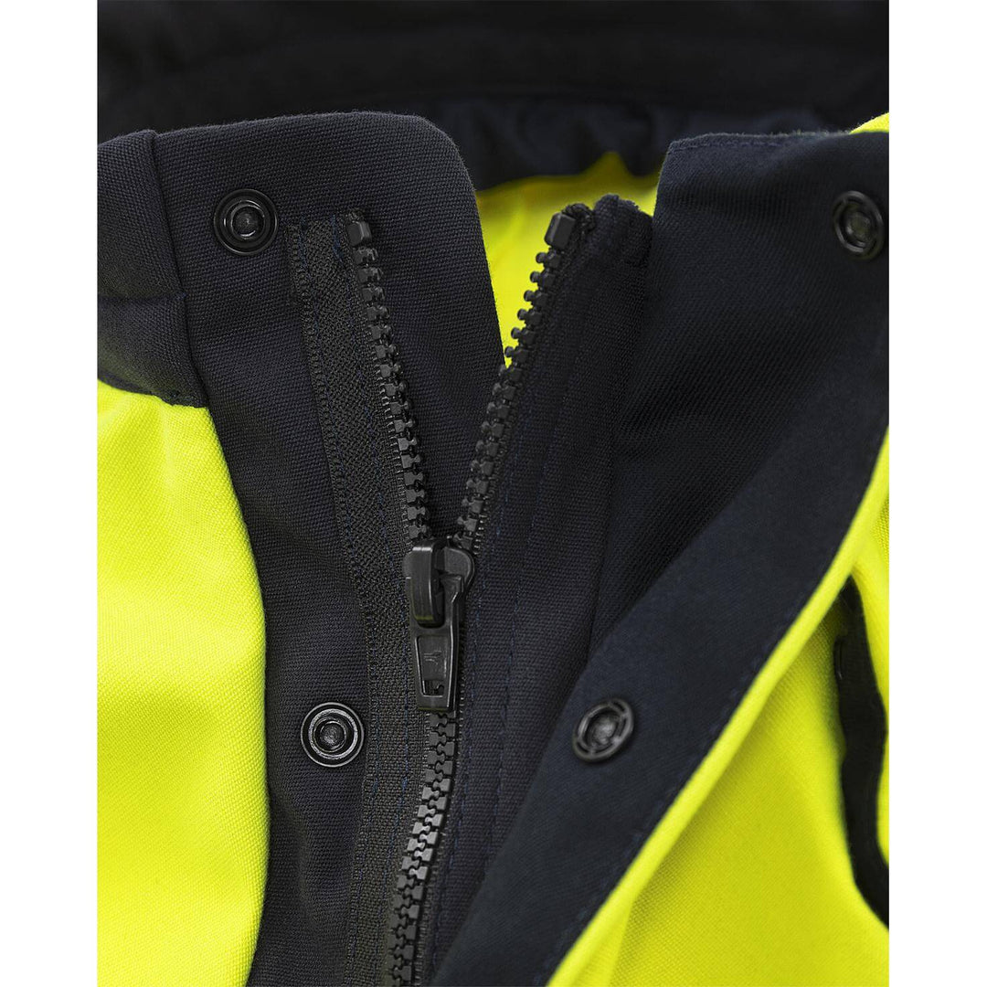 Fristads Flamestat Arc and Multi-Protective Flame Retardant Hi-Vis Softshell Anorak Jacket Class 3 - 4019 FSS Hi-Vis Yellow/Navy Detail1#colour_hi-vis-yellow-navy