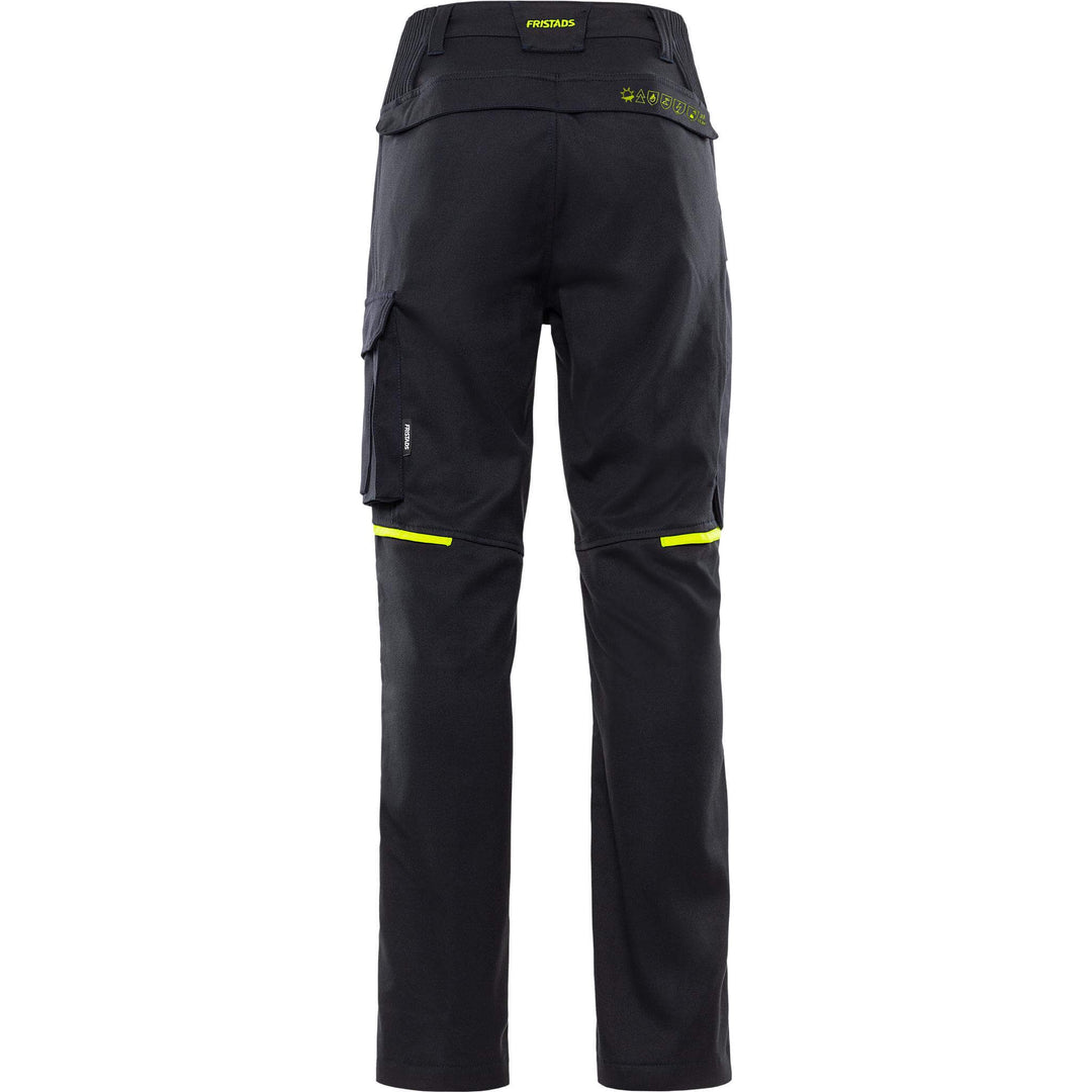 Fristads Flamestat Arc and Multi-Protective Flame Retardant Stretch Trousers - 2180 FSS Dark Navy/Hi-Vis Yellow Back1#colour_dark-navy-hi-vis-yellow