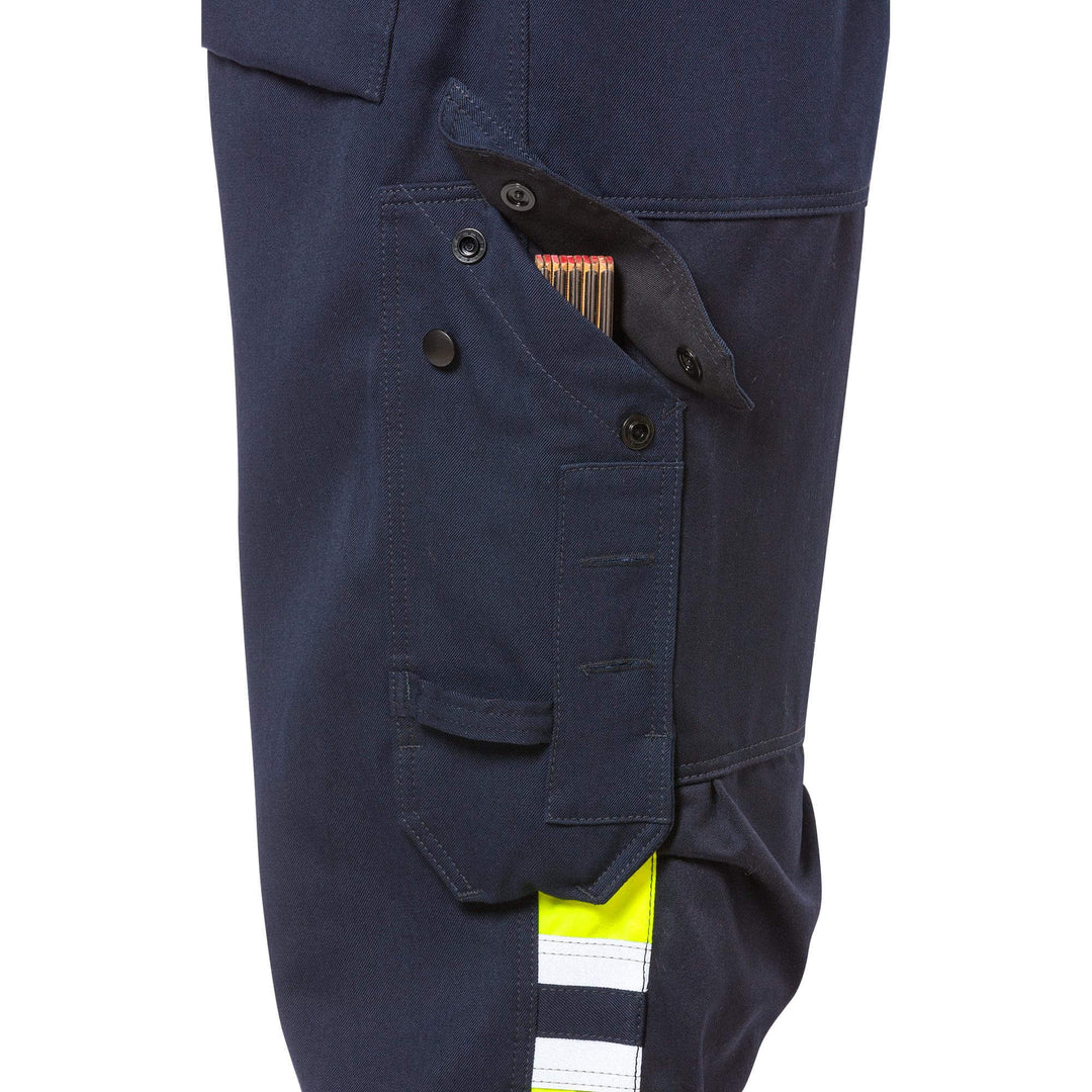 Fristads Flamestat Flame Retardant Trousers - 2165 MFA Navy/Hi-Vis Yellow Detail2#colour_navy-hi-vis-yellow
