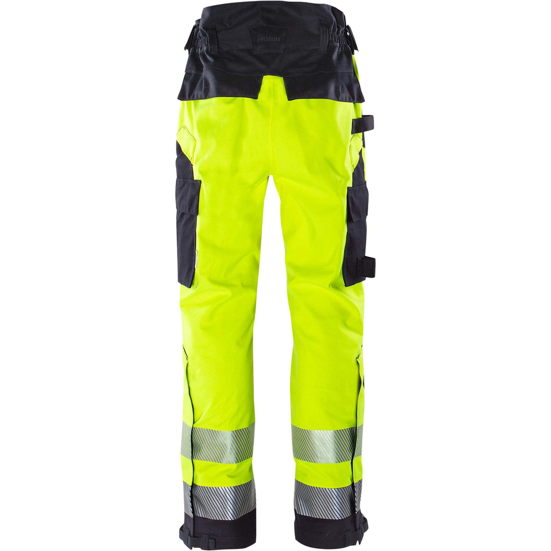 Fristads Flamestat Hi-Vis Arc and Multi-Protective Flame Retardant Airtech Waterproof Shell Trousers Class 2 - 2525 ATHR Hi-Vis Yellow/Navy Back2#colour_hi-vis-yellow-navy
