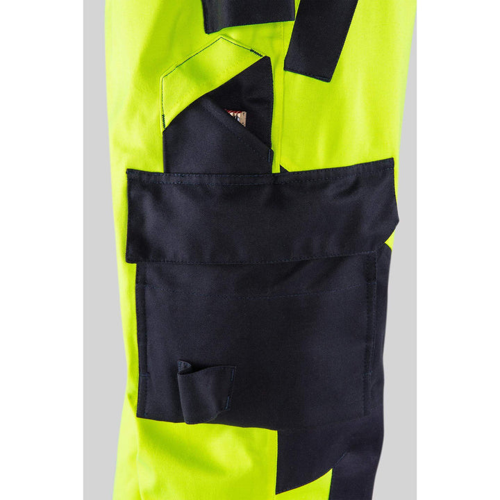 Fristads Flamestat Hi-Vis Arc and Multi-Protective Flame Retardant Airtech Waterproof Shell Trousers Class 2 - 2525 ATHR Hi-Vis Yellow/Navy Detail3#colour_hi-vis-yellow-navy