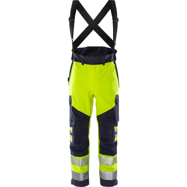 Fristads Flamestat Hi-Vis Arc and Multi-Protective Flame Retardant Airtech Waterproof Shell Trousers Class 2 - 2525 ATHR Hi-Vis Yellow/Navy Front1#colour_hi-vis-yellow-navy