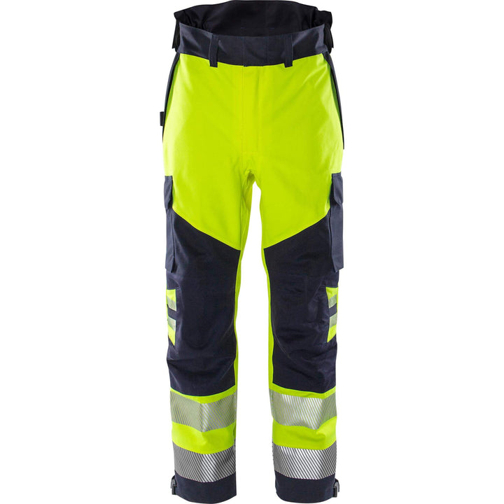 Fristads Flamestat Hi-Vis Arc and Multi-Protective Flame Retardant Airtech Waterproof Shell Trousers Class 2 - 2525 ATHR Hi-Vis Yellow/Navy Front2#colour_hi-vis-yellow-navy