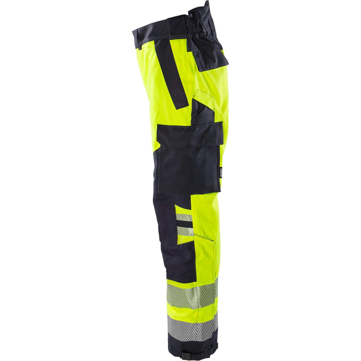 Fristads Flamestat Hi-Vis Arc and Multi-Protective Flame Retardant Airtech Waterproof Shell Trousers Class 2 - 2525 ATHR Hi-Vis Yellow/Navy Front3#colour_hi-vis-yellow-navy