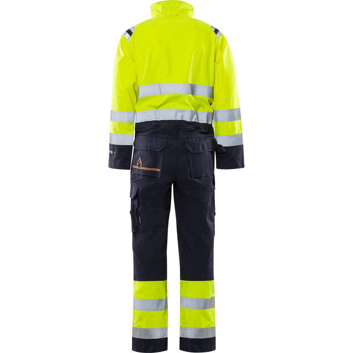 Fristads Flamestat Hi-Vis Arc and Multi-Protective Flame Retardant Coverall Class 3 - 8175 ATHS Hi-Vis Yellow/Navy Back1#colour_hi-vis-yellow-navy