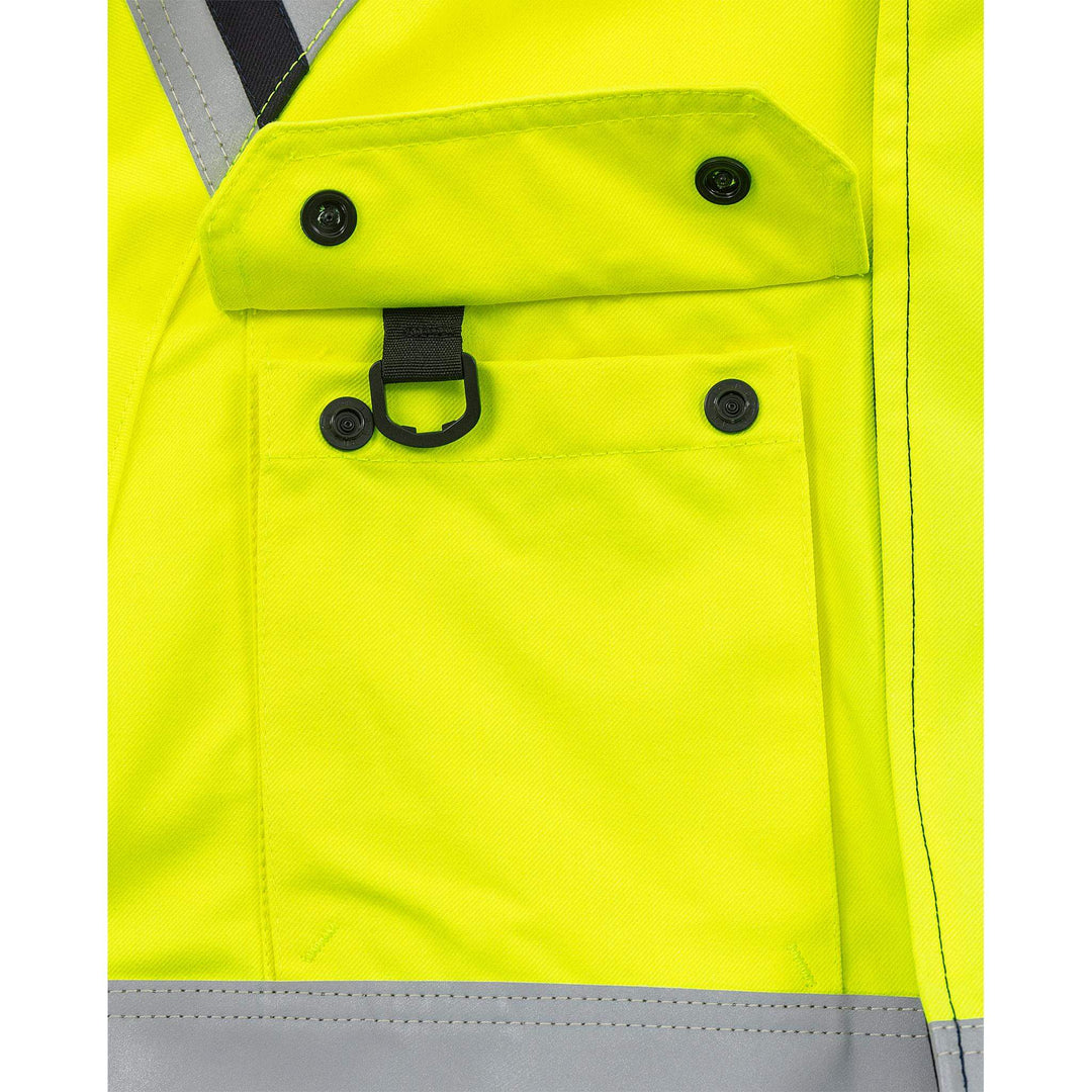 Fristads Flamestat Hi-Vis Arc and Multi-Protective Flame Retardant Coverall Class 3 - 8175 ATHS Hi-Vis Yellow/Navy Detail2#colour_hi-vis-yellow-navy