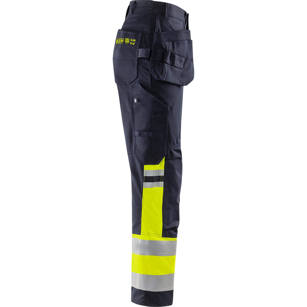 Fristads Flamestat Hi-Vis Arc and Multi-Protective Flame Retardant Craftsman Stretch Trousers Class 1 - 2163 ATHF Hi-Vis Yellow/Navy Back3#colour_hi-vis-yellow-navy