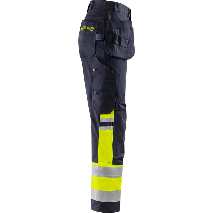Fristads Flamestat Hi-Vis Arc and Multi-Protective Flame Retardant Craftsman Stretch Trousers Class 1 - 2163 ATHF Hi-Vis Yellow/Navy Back3#colour_hi-vis-yellow-navy