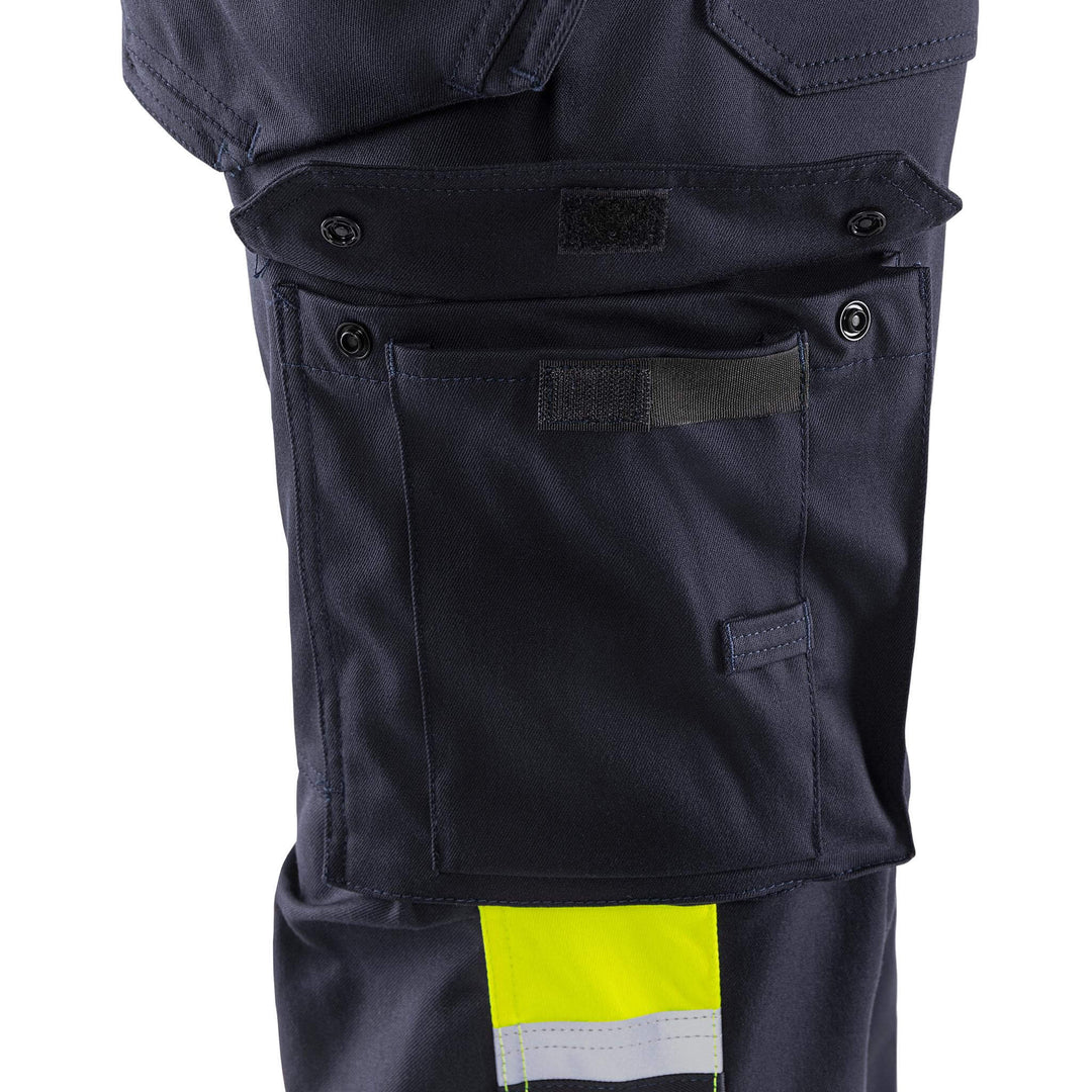 Fristads Flamestat Hi-Vis Arc and Multi-Protective Flame Retardant Craftsman Stretch Trousers Class 1 - 2163 ATHF Hi-Vis Yellow/Navy Detail1#colour_hi-vis-yellow-navy