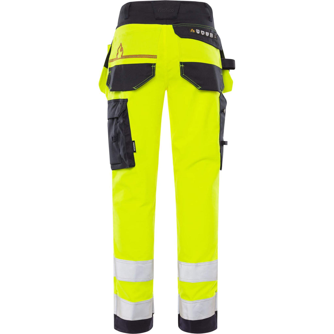 Fristads Flamestat Hi-Vis Arc and Multi-Protective Flame Retardant Craftsman Stretch Trousers Class 2 - 2167 ATHF Hi-Vis Yellow/Navy Back1#colour_hi-vis-yellow-navy