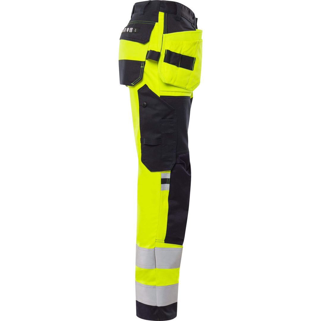 Fristads Flamestat Hi-Vis Arc and Multi-Protective Flame Retardant Craftsman Stretch Trousers Class 2 - 2167 ATHF Hi-Vis Yellow/Navy Back3#colour_hi-vis-yellow-navy