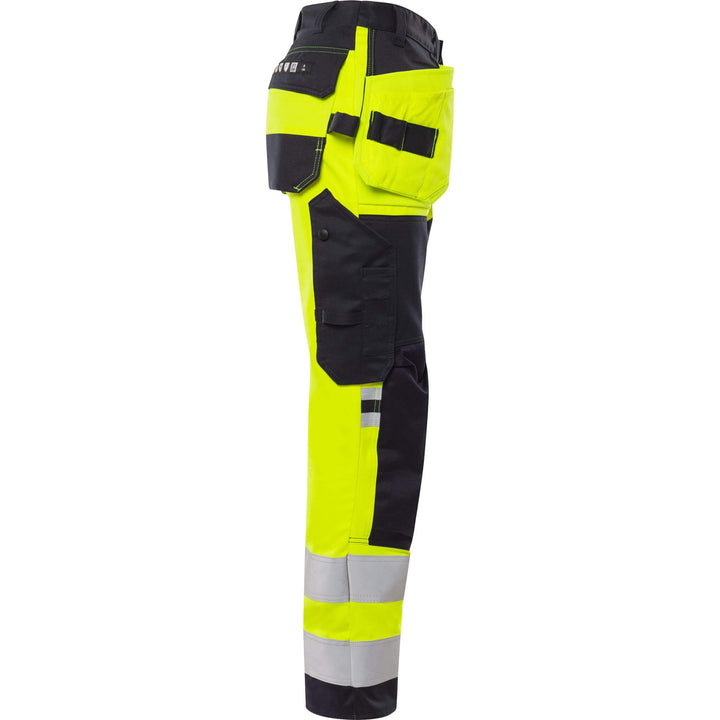 Fristads Flamestat Hi-Vis Arc and Multi-Protective Flame Retardant Craftsman Stretch Trousers Class 2 - 2167 ATHF Hi-Vis Yellow/Navy Back3#colour_hi-vis-yellow-navy