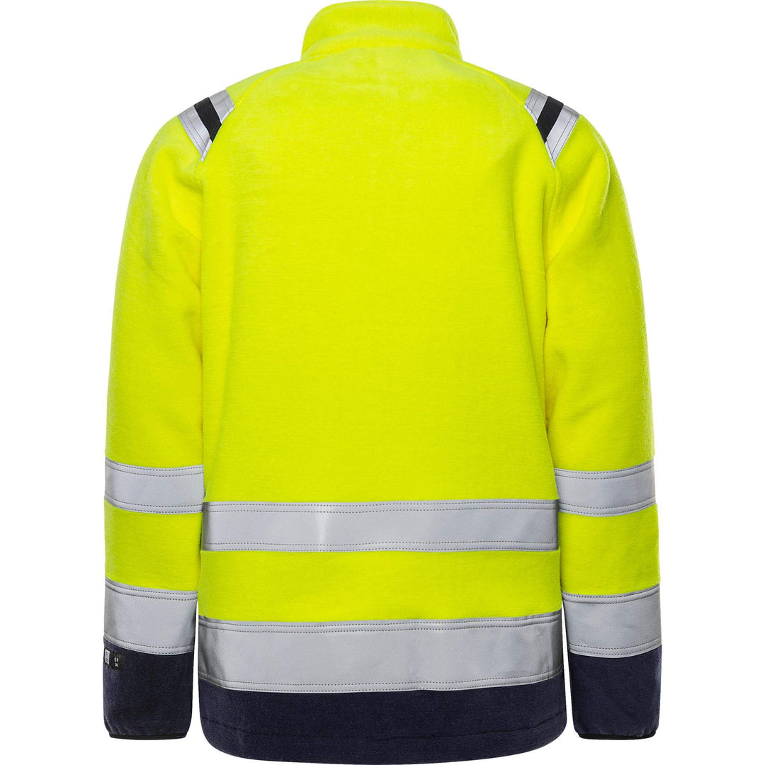 Fristads Flamestat Hi-Vis Arc and Multi-Protective Flame Retardant Fleece Jacket Class 3 - 4063 ATF Hi-Vis Yellow/Navy Back1#colour_hi-vis-yellow-navy
