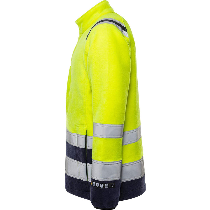 Fristads Flamestat Hi-Vis Arc and Multi-Protective Flame Retardant Fleece Jacket Class 3 - 4063 ATF Hi-Vis Yellow/Navy Back2#colour_hi-vis-yellow-navy