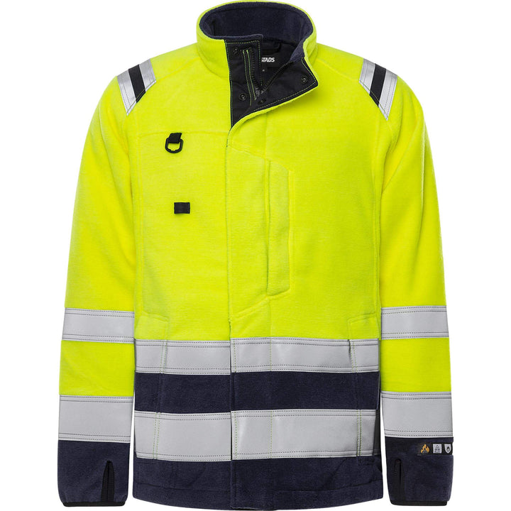 Fristads Flamestat Hi-Vis Arc and Multi-Protective Flame Retardant Fleece Jacket Class 3 - 4063 ATF Hi-Vis Yellow/Navy Front1#colour_hi-vis-yellow-navy