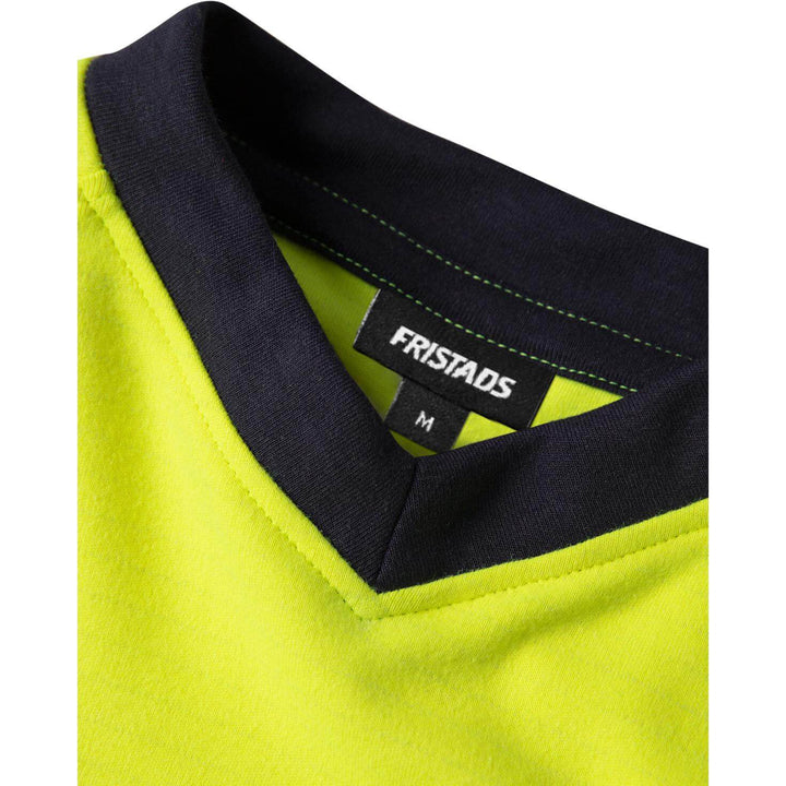 Fristads Flamestat Hi-Vis Arc and Multi-Protective Flame Retardant Long Sleeve T-Shirt Class 1 - 7107 TFL Hi-Vis Yellow/Navy Detail2#colour_hi-vis-yellow-navy