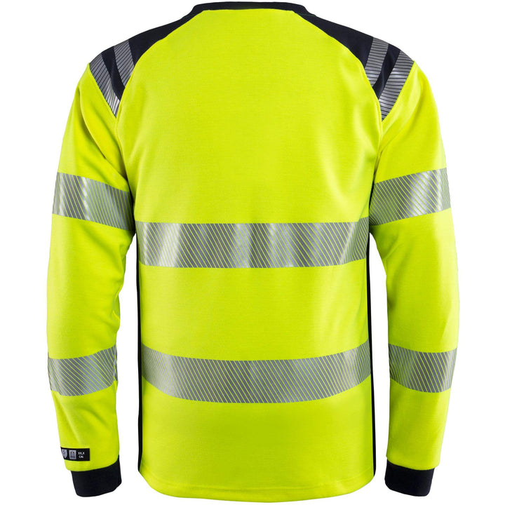 Fristads Flamestat Hi-Vis Arc and Multi-Protective Flame Retardant Long Sleeve T-Shirt Class 3 - 7359 TFL Hi-Vis Yellow/Navy Back1#colour_hi-vis-yellow-navy