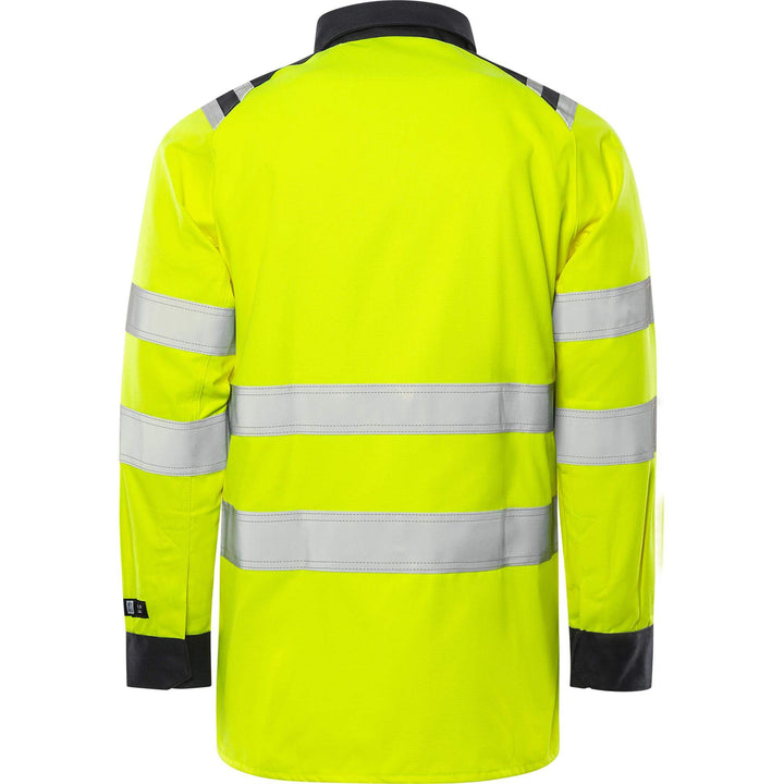 Fristads Flamestat Hi-Vis Arc and Multi-Protective Flame Retardant Shirt Class 3 - 7050 ATS Hi-Vis Yellow/Navy Back1#colour_hi-vis-yellow-navy