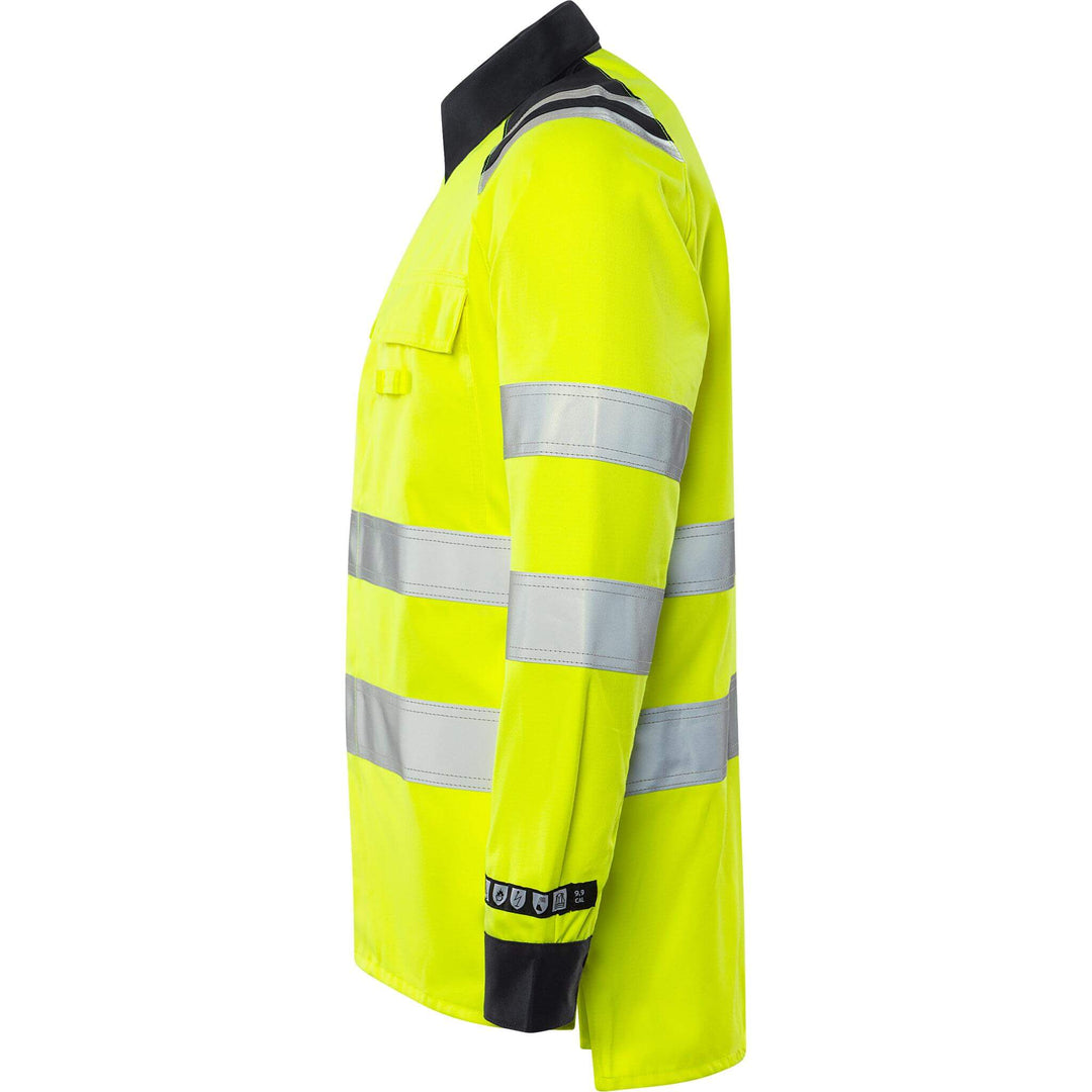 Fristads Flamestat Hi-Vis Arc and Multi-Protective Flame Retardant Shirt Class 3 - 7050 ATS Hi-Vis Yellow/Navy Back2#colour_hi-vis-yellow-navy