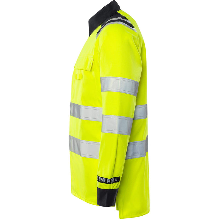Fristads Flamestat Hi-Vis Arc and Multi-Protective Flame Retardant Shirt Class 3 - 7050 ATS Hi-Vis Yellow/Navy Back2#colour_hi-vis-yellow-navy