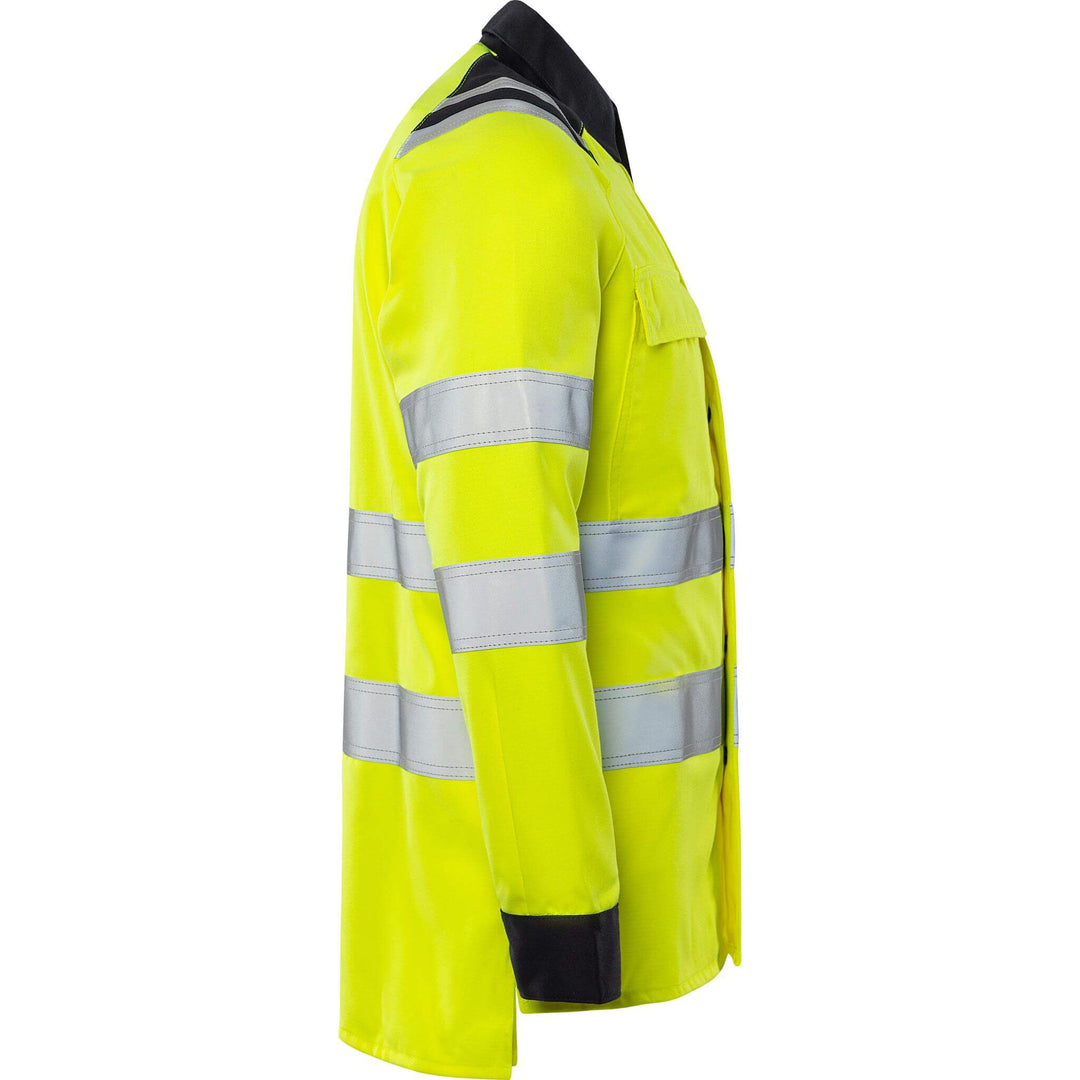 Fristads Flamestat Hi-Vis Arc and Multi-Protective Flame Retardant Shirt Class 3 - 7050 ATS Hi-Vis Yellow/Navy Back3#colour_hi-vis-yellow-navy