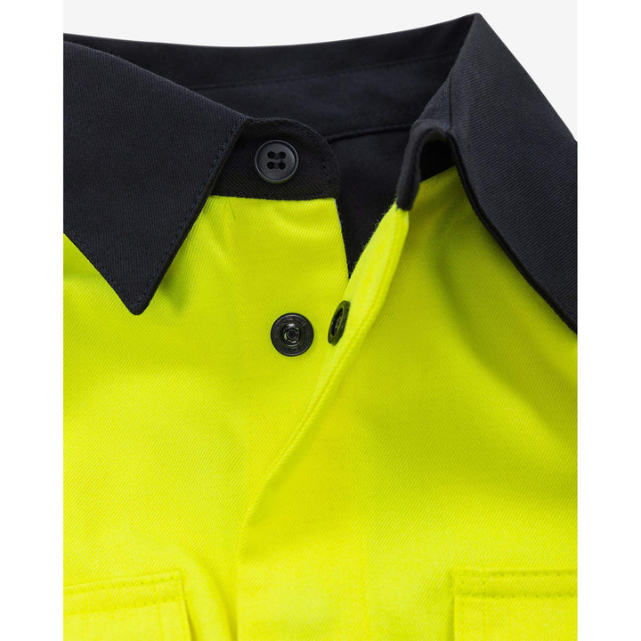 Fristads Flamestat Hi-Vis Arc and Multi-Protective Flame Retardant Shirt Class 3 - 7050 ATS Hi-Vis Yellow/Navy Detail1#colour_hi-vis-yellow-navy