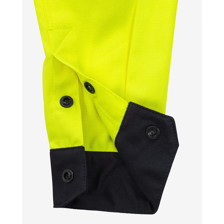 Fristads Flamestat Hi-Vis Arc and Multi-Protective Flame Retardant Shirt Class 3 - 7050 ATS Hi-Vis Yellow/Navy Detail3#colour_hi-vis-yellow-navy