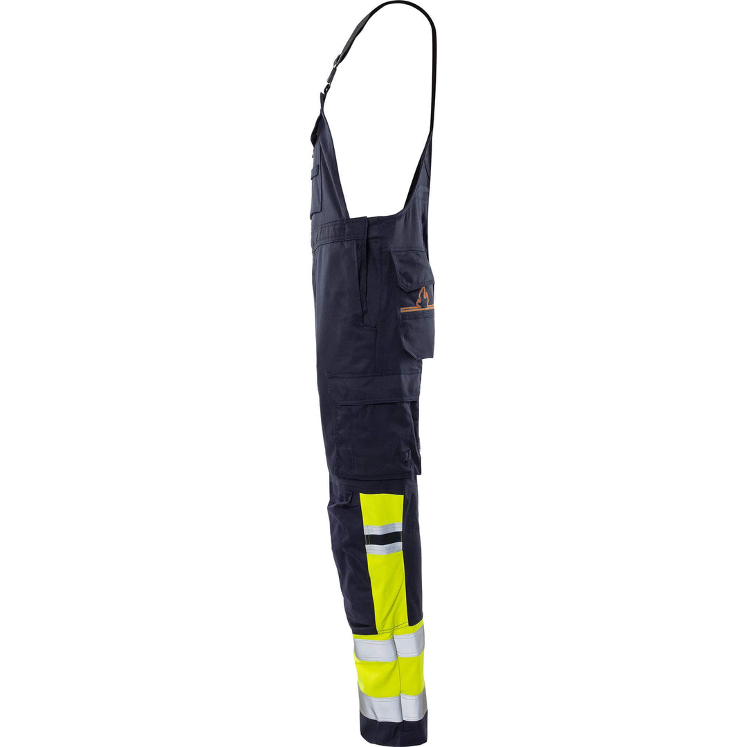 Fristads Flamestat Hi-Vis Arc and Multi-Protective Flame Retardant Stretch Bib and Brace Class 1 - 2168 ATHF Hi-Vis Yellow/Navy Back2#colour_hi-vis-yellow-navy