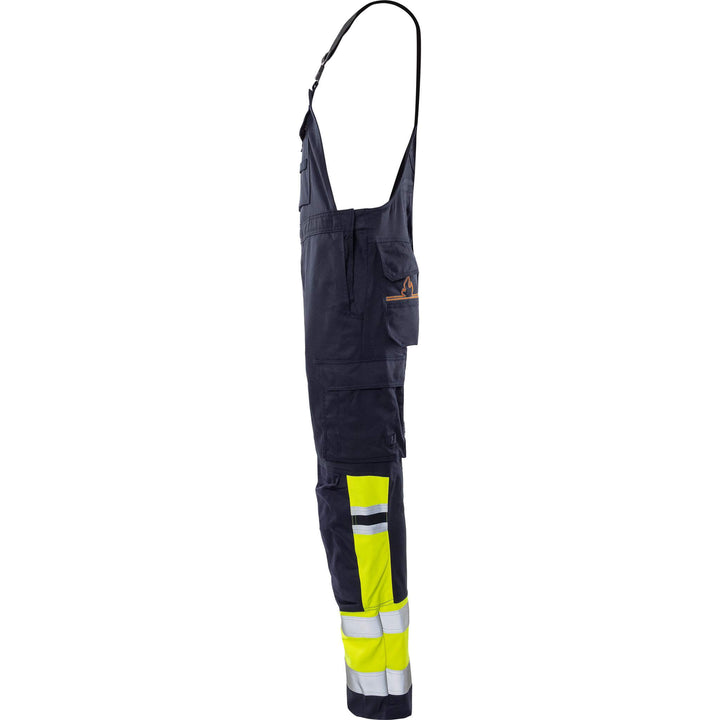 Fristads Flamestat Hi-Vis Arc and Multi-Protective Flame Retardant Stretch Bib and Brace Class 1 - 2168 ATHF Hi-Vis Yellow/Navy Back2#colour_hi-vis-yellow-navy