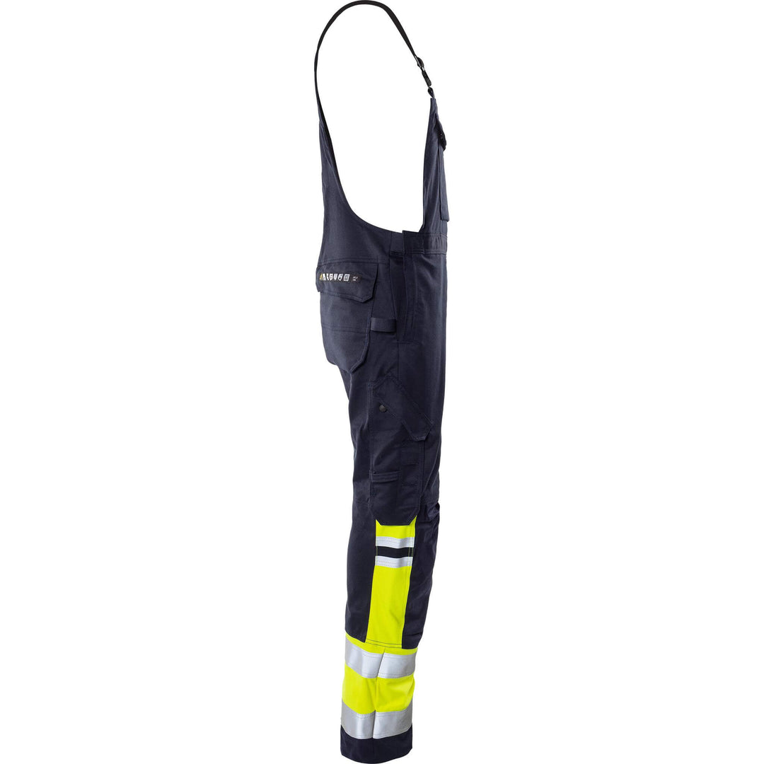 Fristads Flamestat Hi-Vis Arc and Multi-Protective Flame Retardant Stretch Bib and Brace Class 1 - 2168 ATHF Hi-Vis Yellow/Navy Back3#colour_hi-vis-yellow-navy