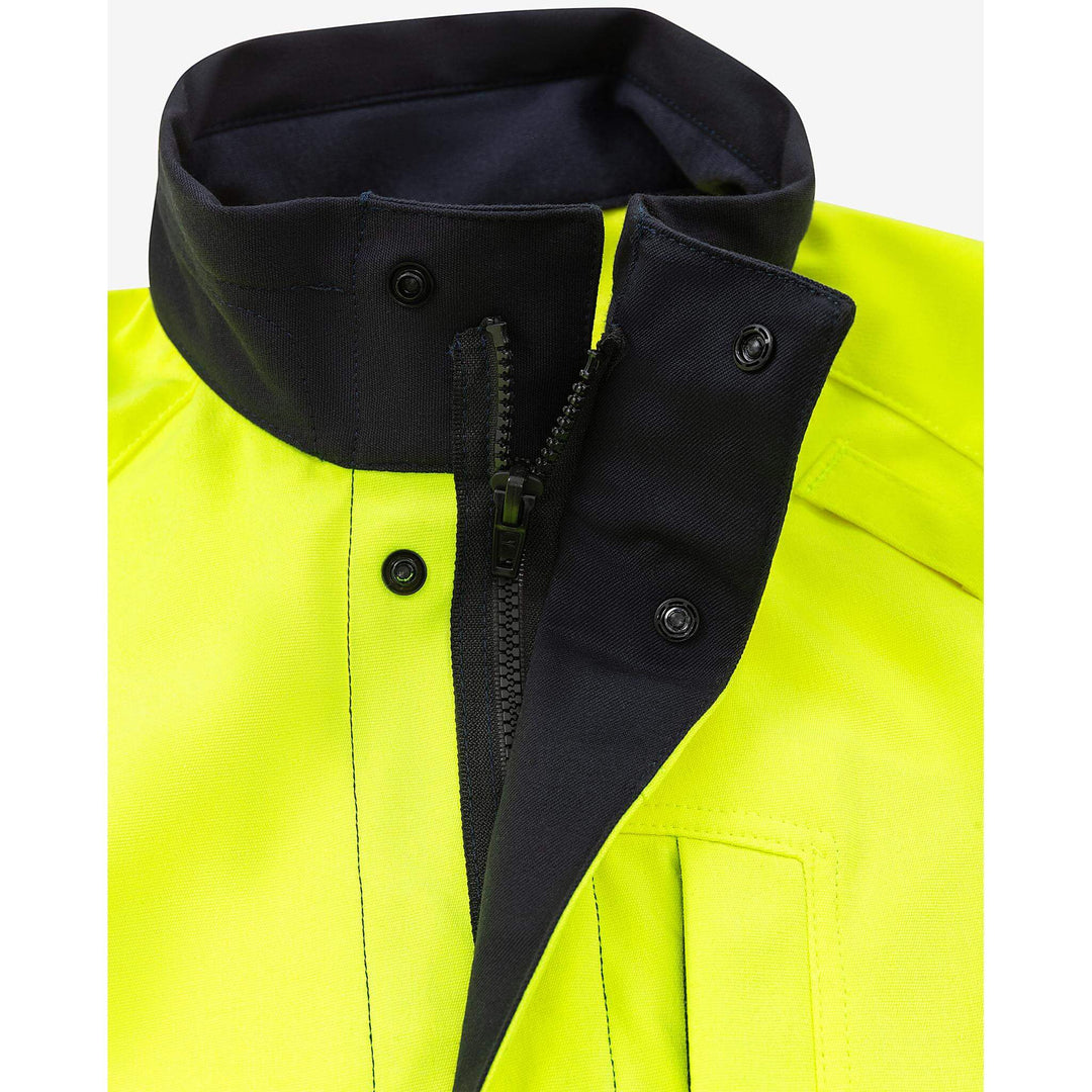 Fristads Flamestat Hi-Vis Arc and Multi-Protective Flame Retardant Stretch Softshell Jacket Class 3 - 4016 FSS Hi-Vis Yellow/Navy Detail1#colour_hi-vis-yellow-navy
