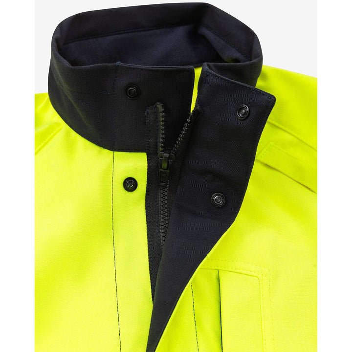Fristads Flamestat Hi-Vis Arc and Multi-Protective Flame Retardant Stretch Softshell Jacket Class 3 - 4016 FSS Hi-Vis Yellow/Navy Detail1#colour_hi-vis-yellow-navy