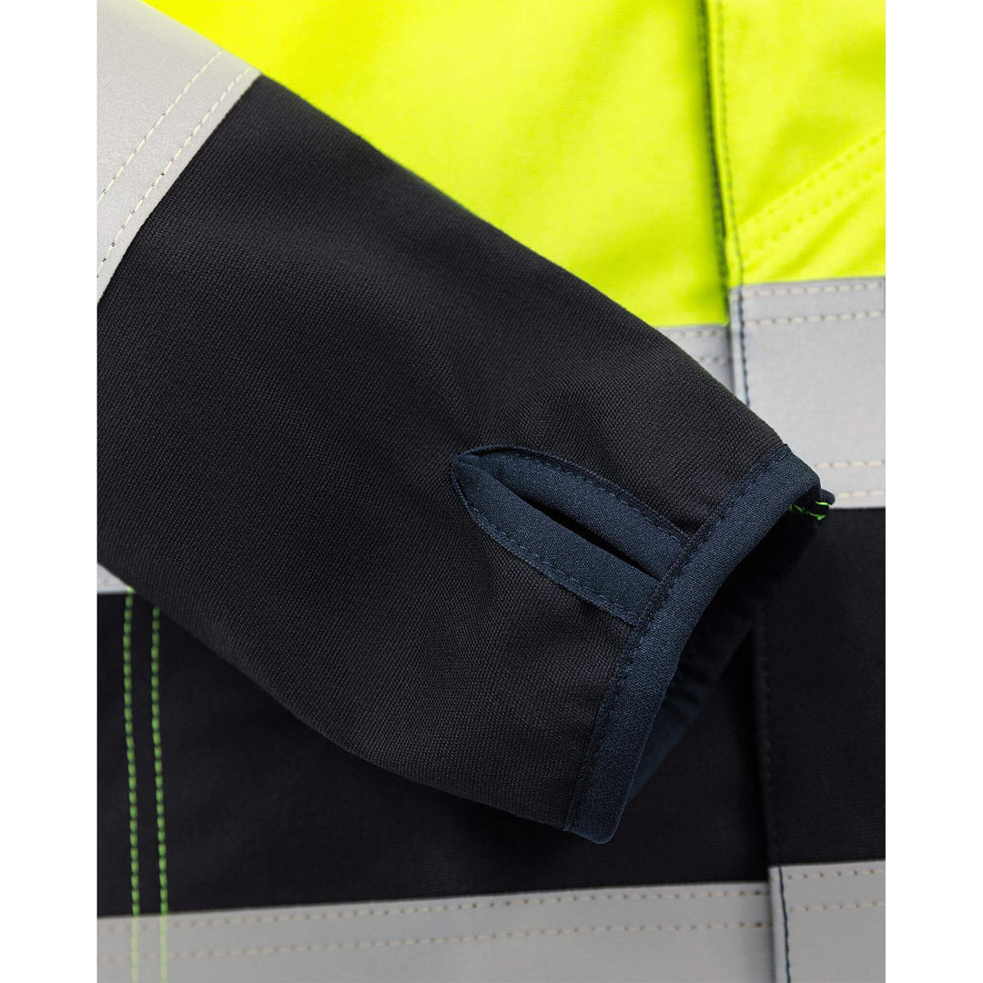 Fristads Flamestat Hi-Vis Arc and Multi-Protective Flame Retardant Stretch Softshell Jacket Class 3 - 4016 FSS Hi-Vis Yellow/Navy Detail3#colour_hi-vis-yellow-navy