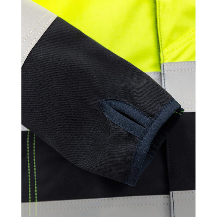 Fristads Flamestat Hi-Vis Arc and Multi-Protective Flame Retardant Stretch Softshell Jacket Class 3 - 4016 FSS Hi-Vis Yellow/Navy Detail3#colour_hi-vis-yellow-navy